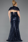 Long Navy Blue Beaded Plus Size Evening Gown ABU5698