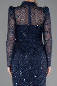 Navy Blue Long Sleeve High Collar Stoned Evening Gown ABU4526