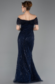 Long Navy Blue Beaded Evening Dress ABU5694