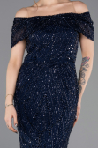 Long Navy Blue Beaded Evening Dress ABU5694