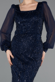 Long Navy Blue Beaded Evening Dress ABU5695
