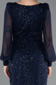 Long Navy Blue Beaded Evening Dress ABU5695