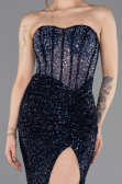 Long Navy Blue Beaded Evening Dress ABU5696