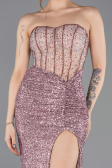 Long Powder Color Beaded Evening Dress ABU5696