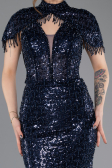 Long Navy Blue Beaded Mermaid Evening Gown ABU5697