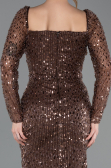 Long Brown Beaded Evening Dress ABU5699