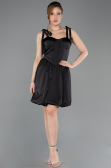 Short Black Satin Prom Gown ABK2536