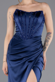 Long Navy Blue Satin Evening Dress ABU5708