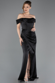Long Black Satin Prom Gown ABU5709