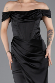 Long Black Satin Prom Gown ABU5709