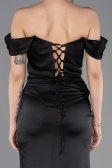 Long Black Satin Prom Gown ABU5709