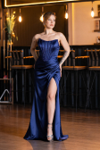 Long Navy Blue Satin Evening Dress ABU5708