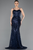 Long Navy Blue Beaded Evening Dress ABU5730