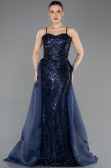 Long Navy Blue Beaded Evening Dress ABU5730