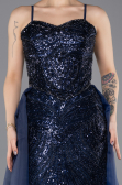 Long Navy Blue Beaded Evening Dress ABU5730