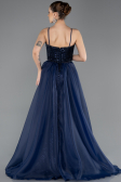 Long Navy Blue Beaded Evening Dress ABU5730