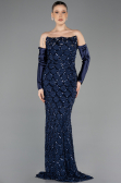 Long Navy Blue Scaly Evening Dress ABU5732