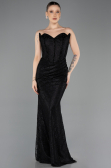 Long Black Dantelle Evening Dress ABU5678