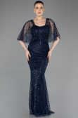 Long Navy Blue Beaded Evening Dress ABU5718