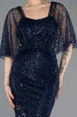 Long Navy Blue Beaded Evening Dress ABU5718