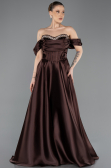 Long Brown Satin Plus Size Evening Gown ABU5726