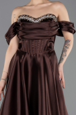 Long Brown Satin Plus Size Evening Gown ABU5726