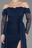 Long Navy Blue Dantelle Evening Dress ABU5727