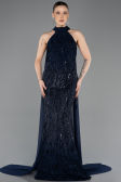 Long Navy Blue Beaded Mermaid Prom Dress ABU5741