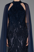 Long Navy Blue Beaded Mermaid Prom Dress ABU5741
