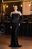 Long Black Scaly Evening Dress ABU5732