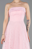 Midi Powder Color Dantelle Party Dress ABK2538