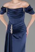 Long Navy Blue Satin Mermaid Evening Gown ABU5765