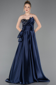 Long Navy Blue Satin Evening Dress ABU5767
