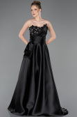Long Black Satin Evening Dress ABU5767