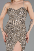 Mink Strapless Underwire Slit Long Sequin Evening Gown ABU4842