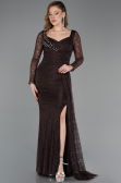 Brown Long Dantelle Evening Dress ABU5588