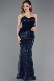 Long Navy Blue Beaded Evening Dress ABU5766