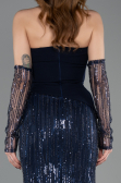 Long Navy Blue Beaded Evening Dress ABU5766