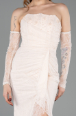 Beige Long Dantelle Evening Dress ABU5603