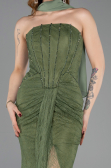 Olive Drab Long Dantelle Evening Dress ABU5686