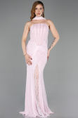 Powder Color Long Dantelle Evening Dress ABU5686