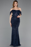 Long Navy Blue Beaded Evening Dress ABU5833