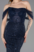 Long Navy Blue Beaded Evening Dress ABU5833