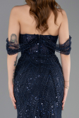 Long Navy Blue Beaded Evening Dress ABU5833