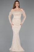 Long Beige Beaded Evening Dress ABU5825