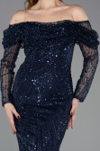 Long Navy Blue Beaded Evening Dress ABU5825