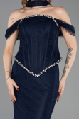 Long Navy Blue Dantelle Evening Dress ABU5839