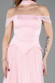 Long Powder Color Dantelle Evening Dress ABU5799