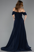 Long Navy Blue Chiffon Prom Gown ABU5826