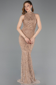 Copper Halter Neck Long Beaded Mermaid Evening Gown ABU4791